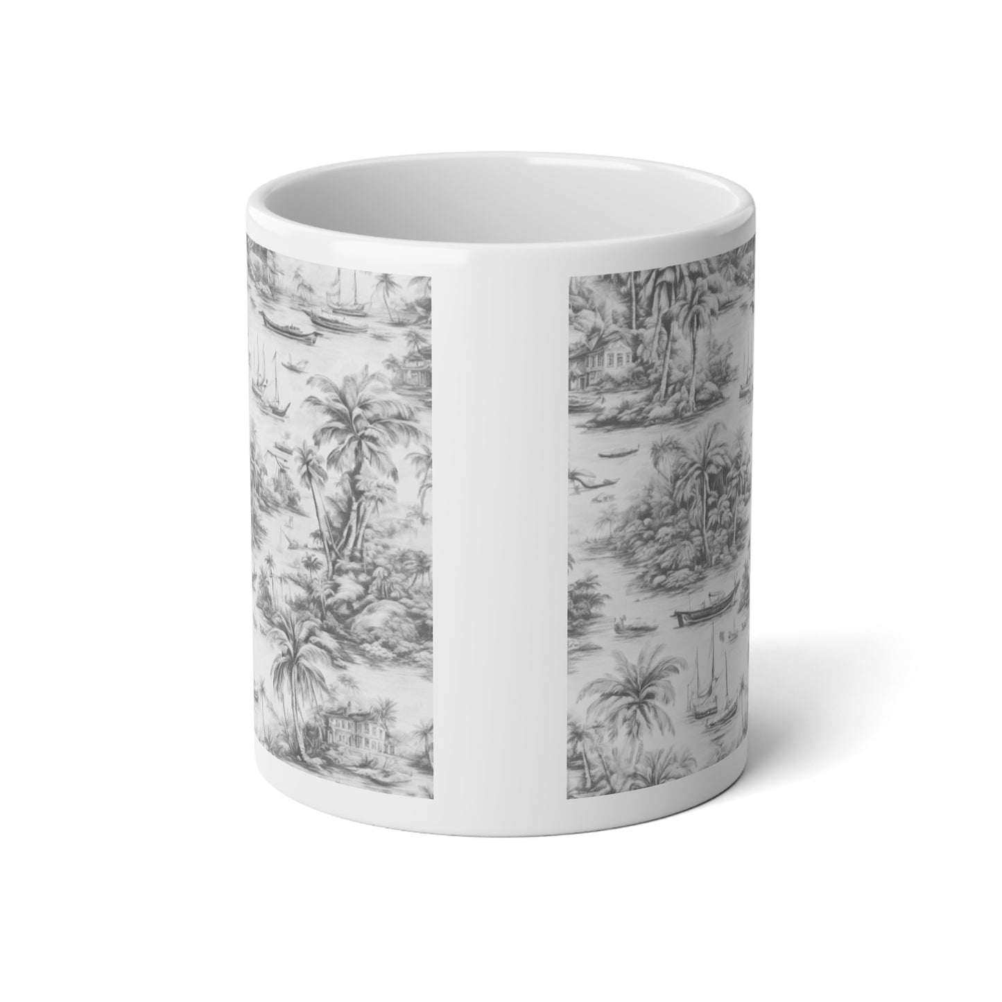 Jumbo Mug, 20oz, Tropical Toile, Soft Black | Tropical Coffee Cup, Gift for Coastal Lovers