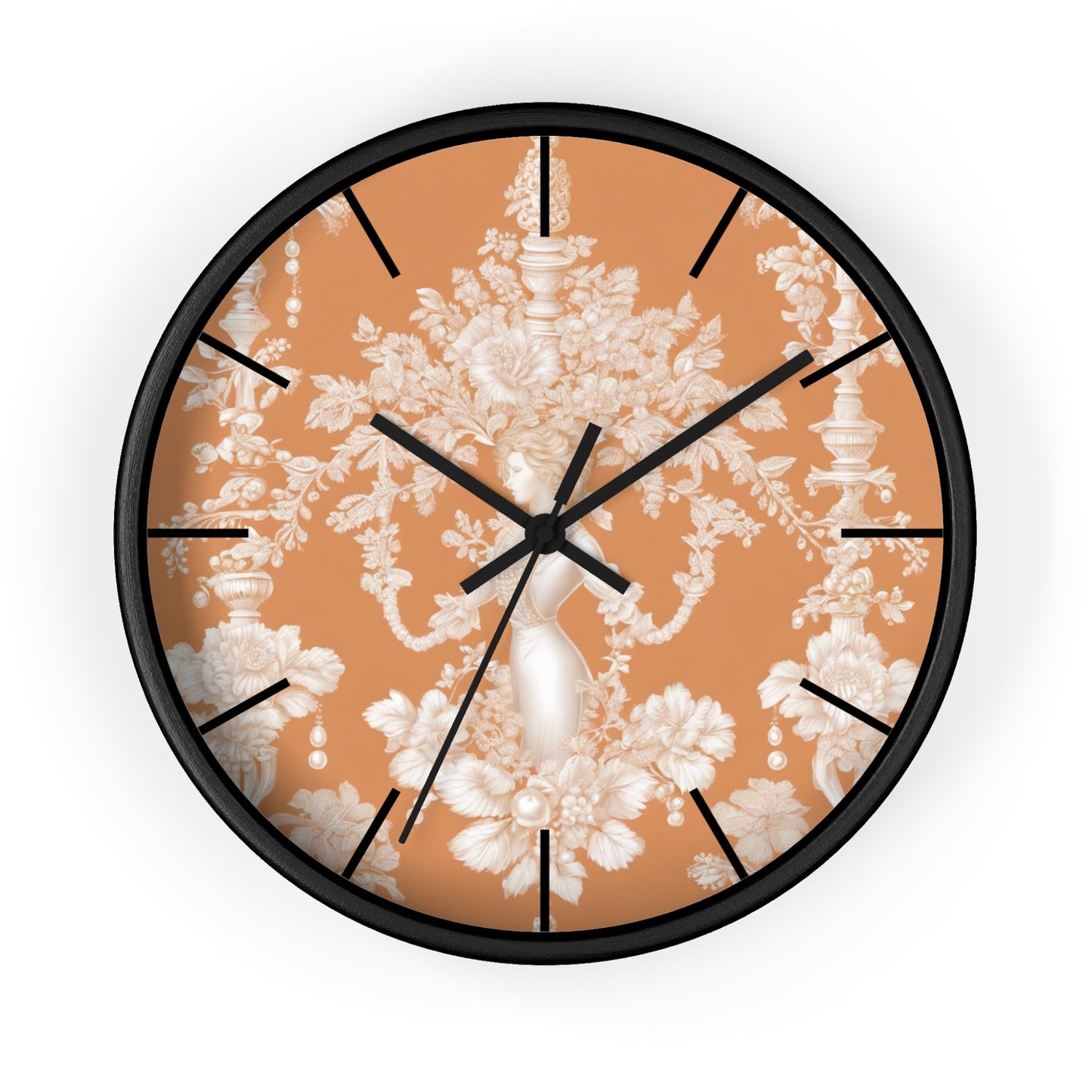 Wall Clock, Pearl Lady Toile / Melon, Hands/Base Variants