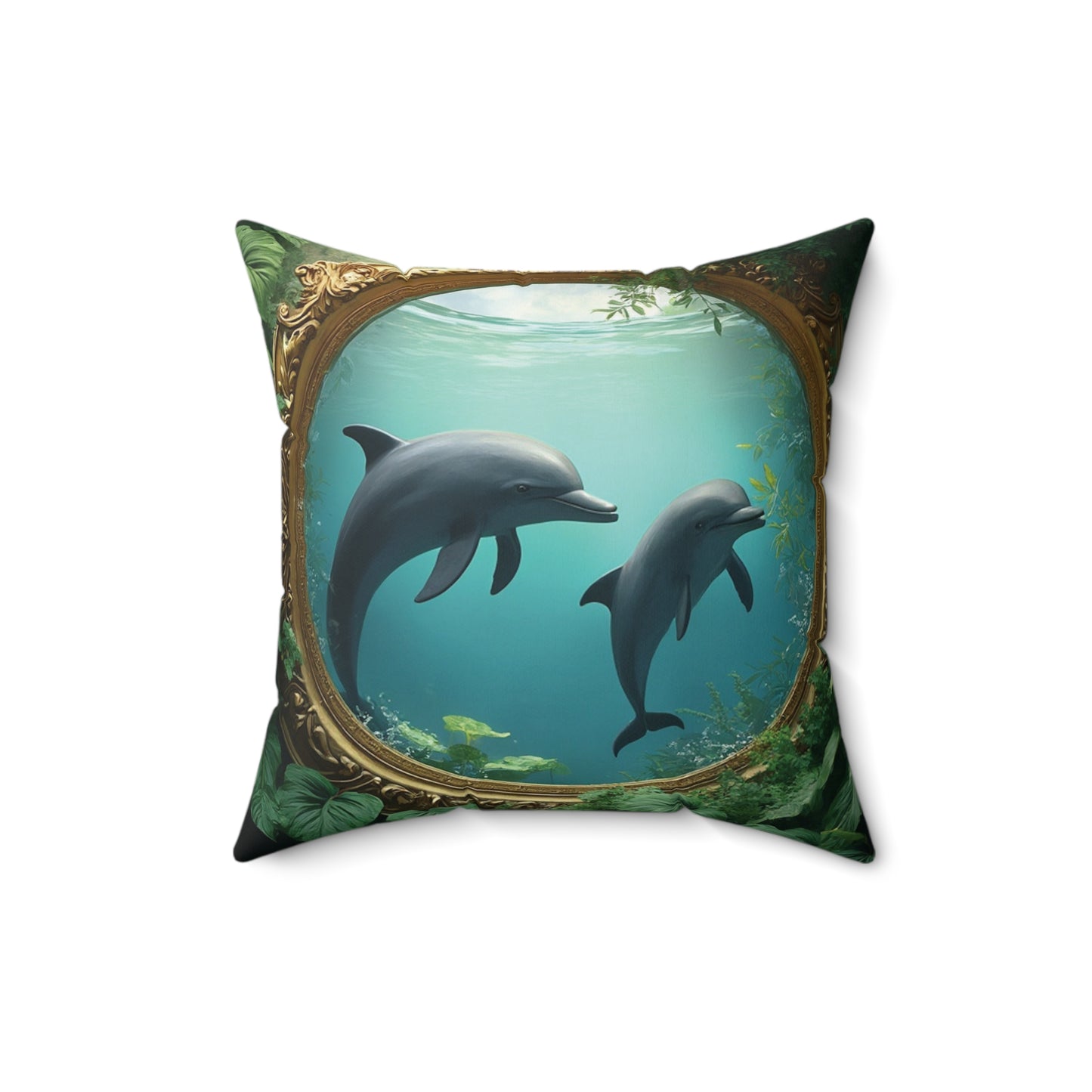 Decorative Pillow - Accent Cushion, 4 Sizes / Framed Dolphins