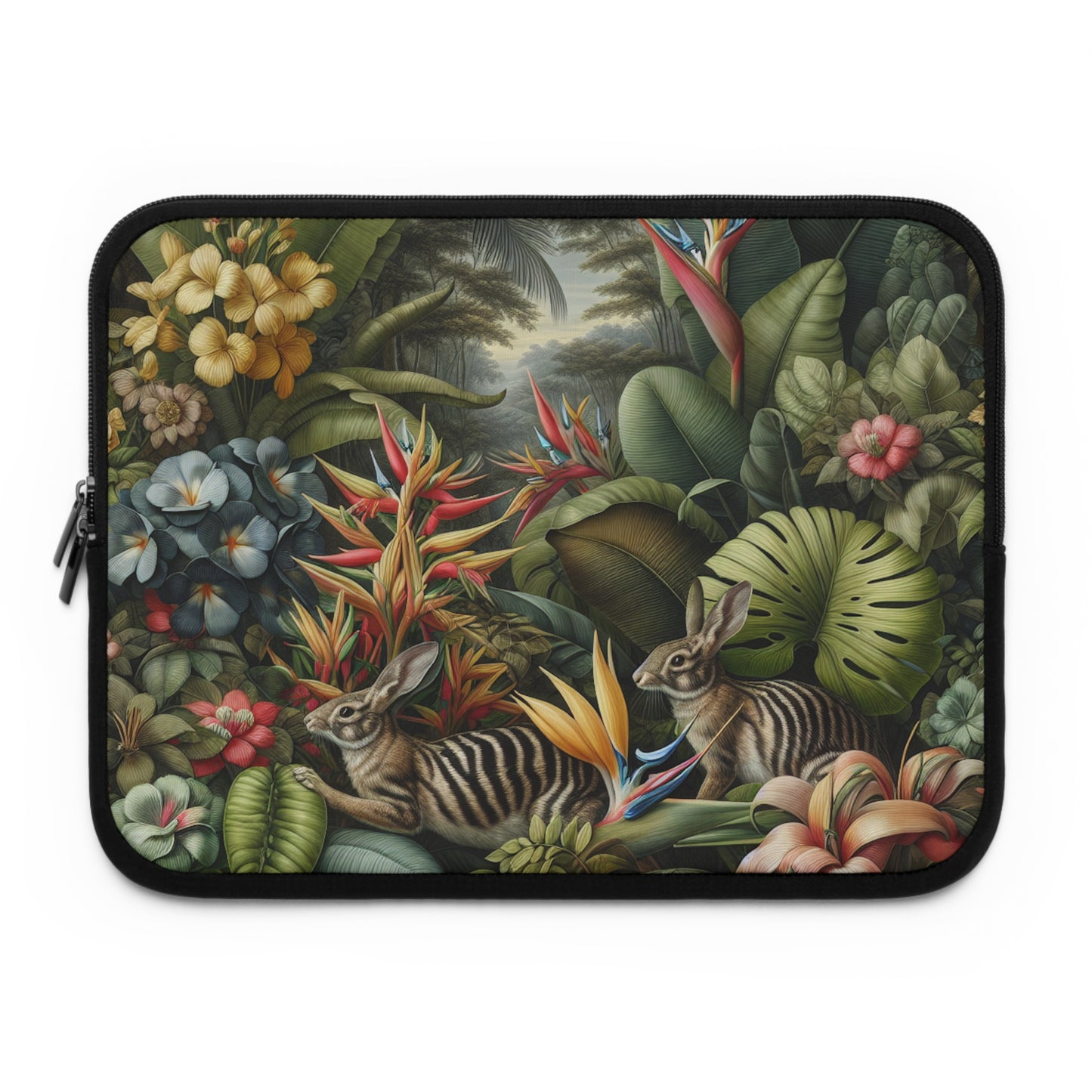 Tropical Laptop Sleeve, 5 Sizes - Perfect for Ocean Lovers & Students / Rainforest Rabbit Outing
