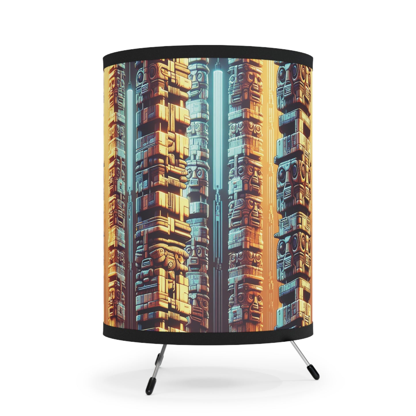 Techno Tiki Totems Tripod Lamp with Artistic High-Res Shade - Perfect for Home Décor