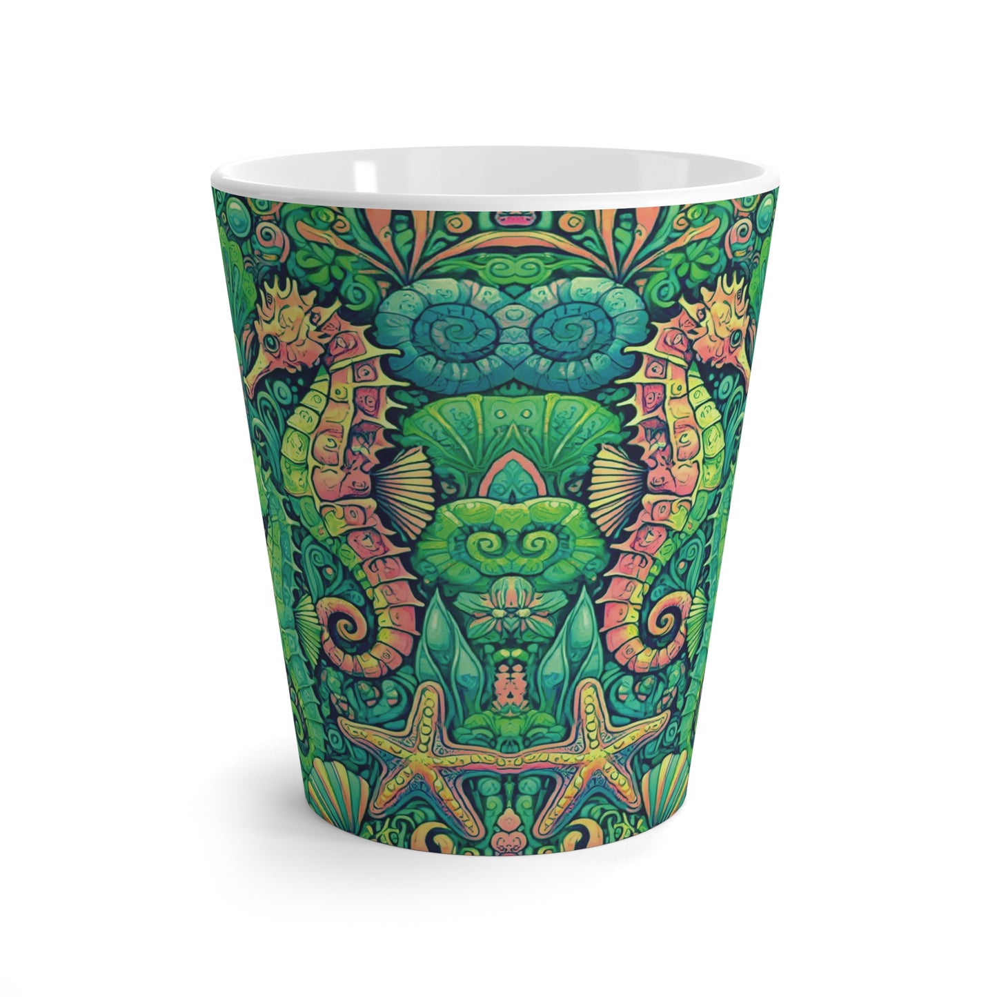 Latte White Mug - Seahorses, Lime