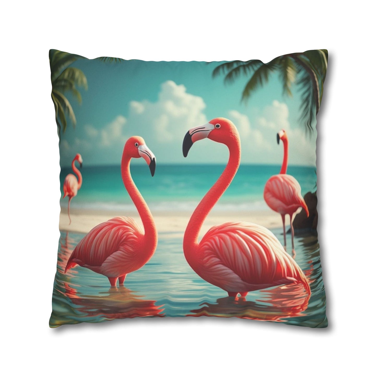 Faux Suede Square Pillowcase - Morning Dip Flamingos