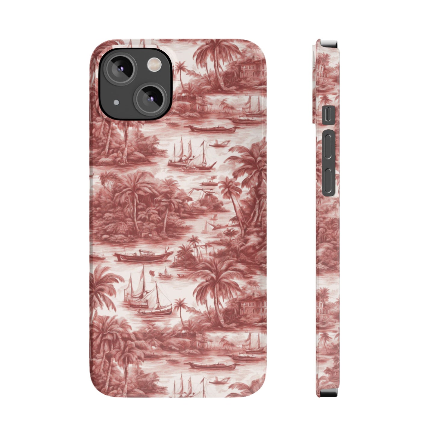 Slim Phone Cases - Tropical Toile #1, russet