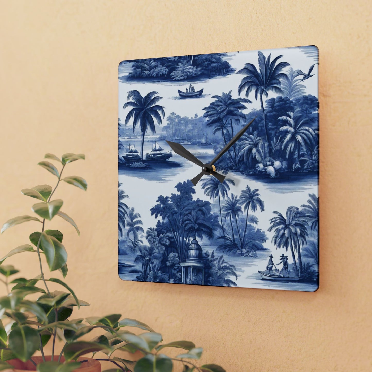 Acrylic Wall Clock, Tropical Toile Blue, 4 Variants