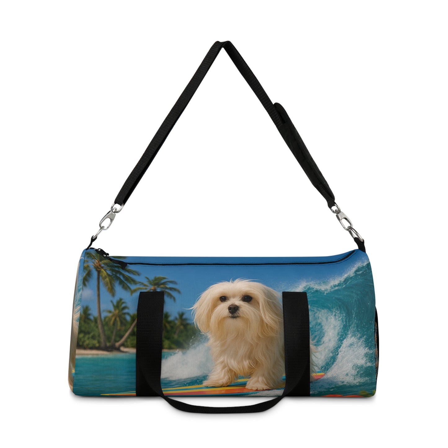 Tropical Duffel Bag - Perfect for Travel and Gym / Puppy Ariel the Surfer Dog