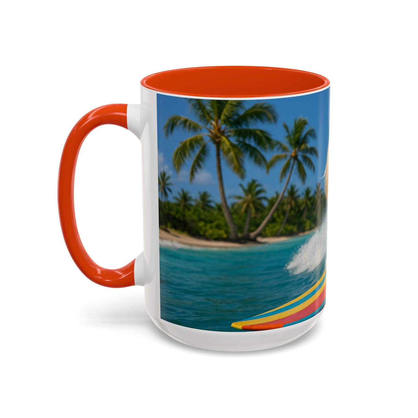 Vibrant Beach Coffee Mug - 11oz & 15oz / Puppy Ariel the Dog Surfer