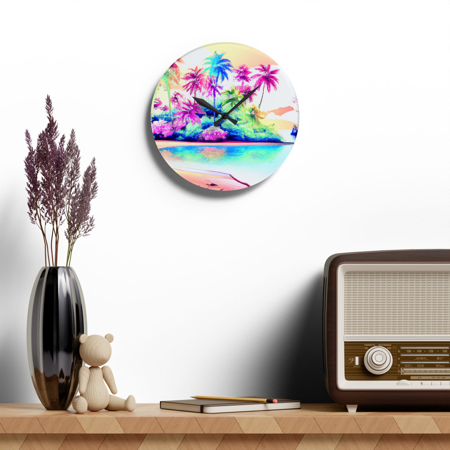 Acrylic Wall Clock, Watercolor Beach