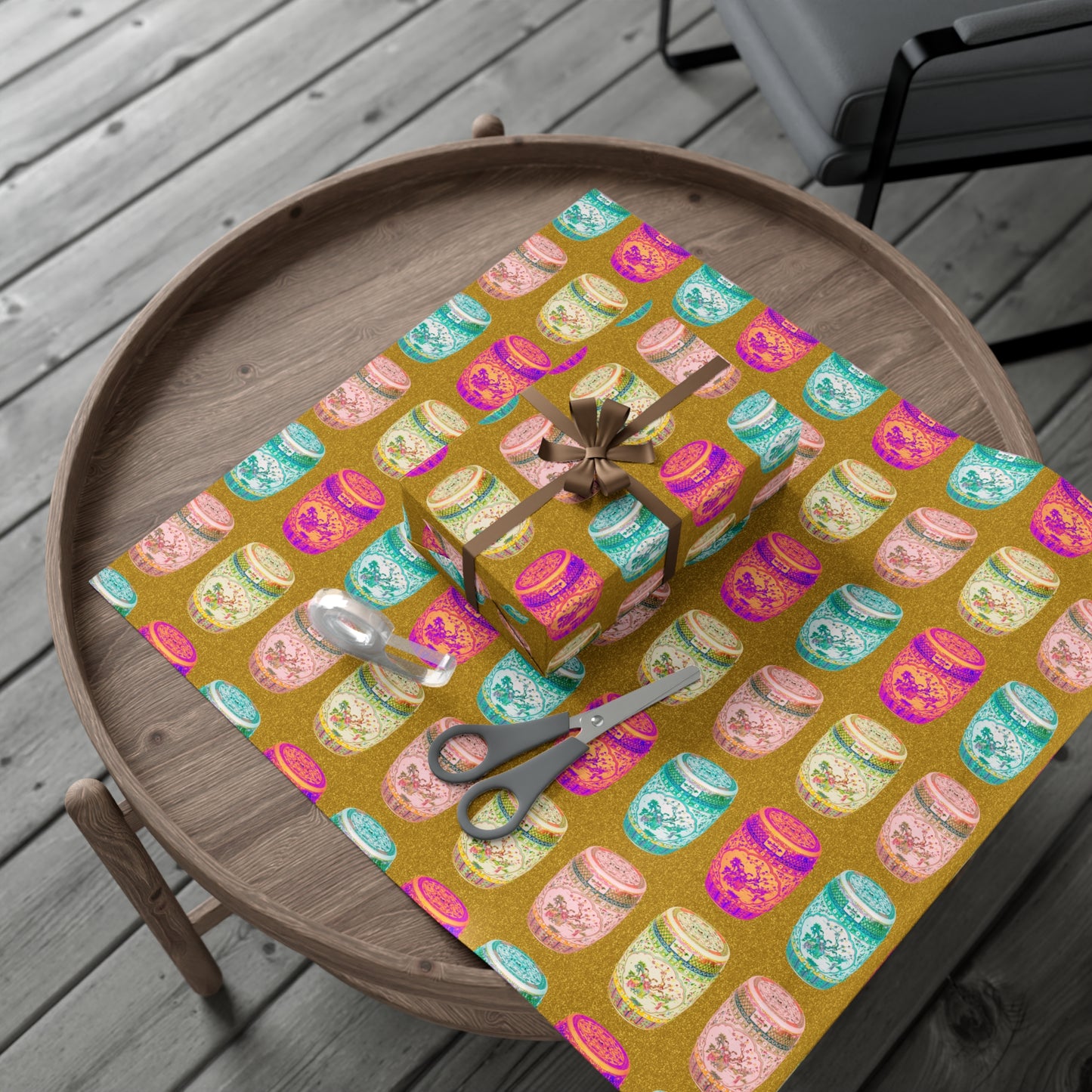 Wrapping Paper - Tropical Gift Wrap for All Occasions / 3 Sizes, 2 Finishes /Pop Art Porcelain Stools, Gold