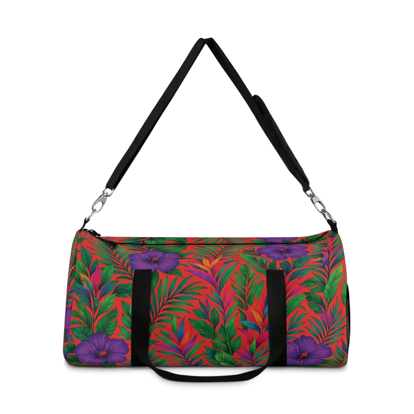 Tropical Rainforest Duffel Bag - Perfect for Travel and Gym / Midnight Flowers Coral