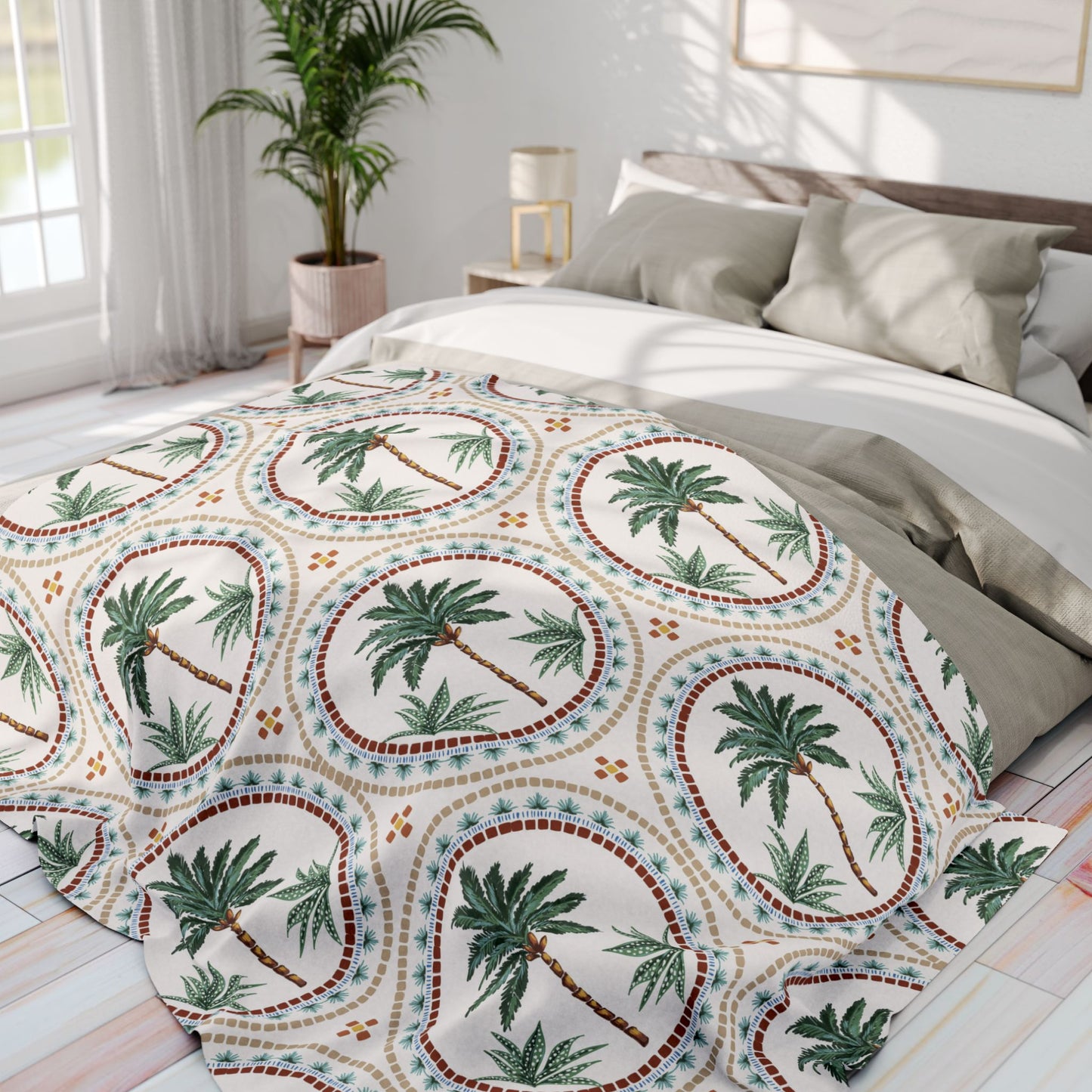 Mosaic Palms Fleece Blanket - Colorful Tropical Design