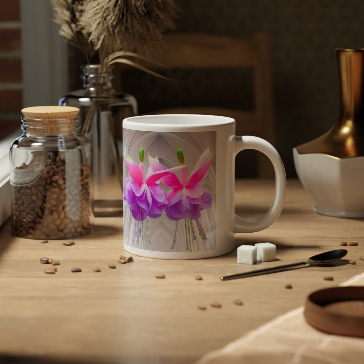 Jumbo Mug, 20oz, Gothic Two Purple Fuschias | Tropical Coffee Cup