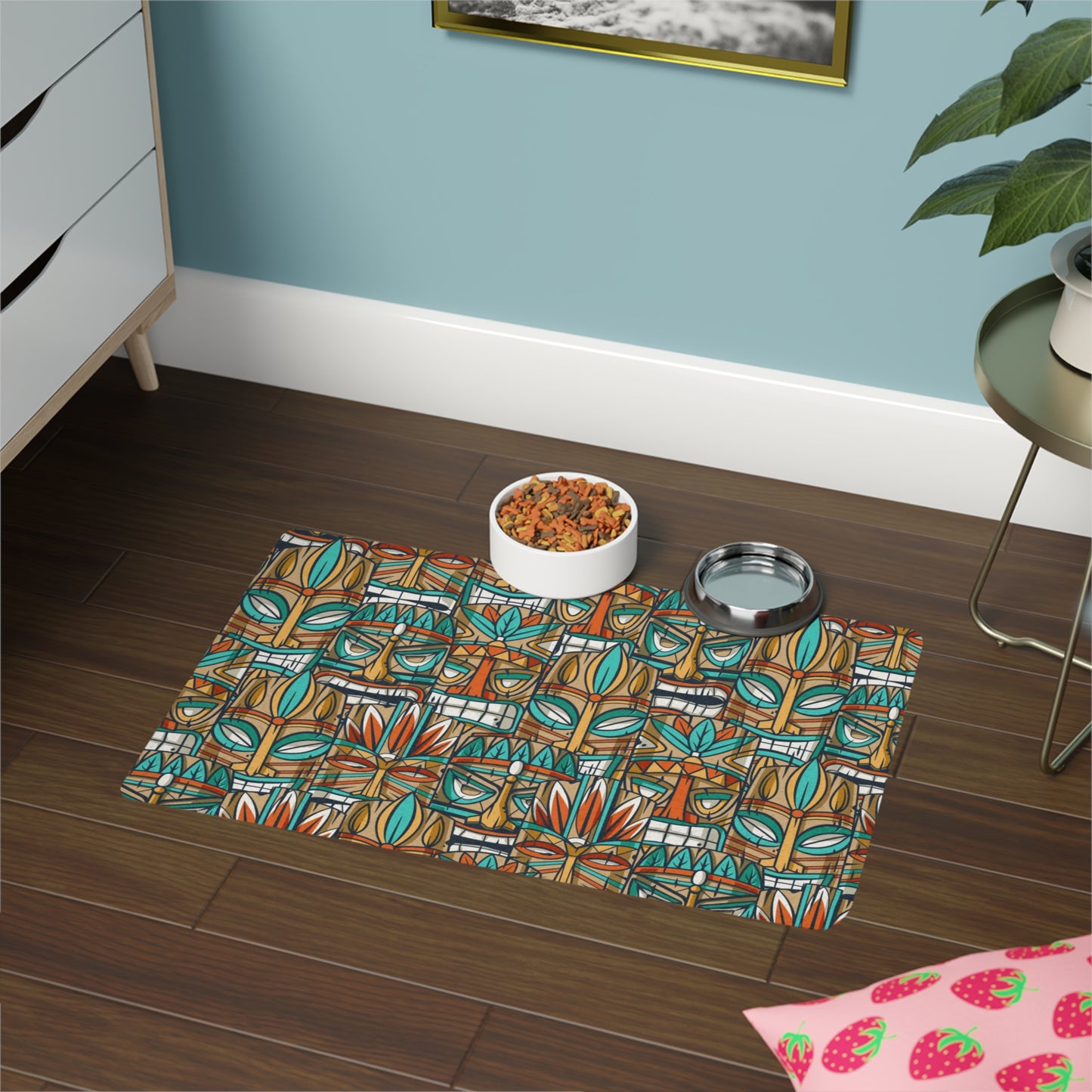 Pet Food Mat (12x18) - Turquoise Tiki Party