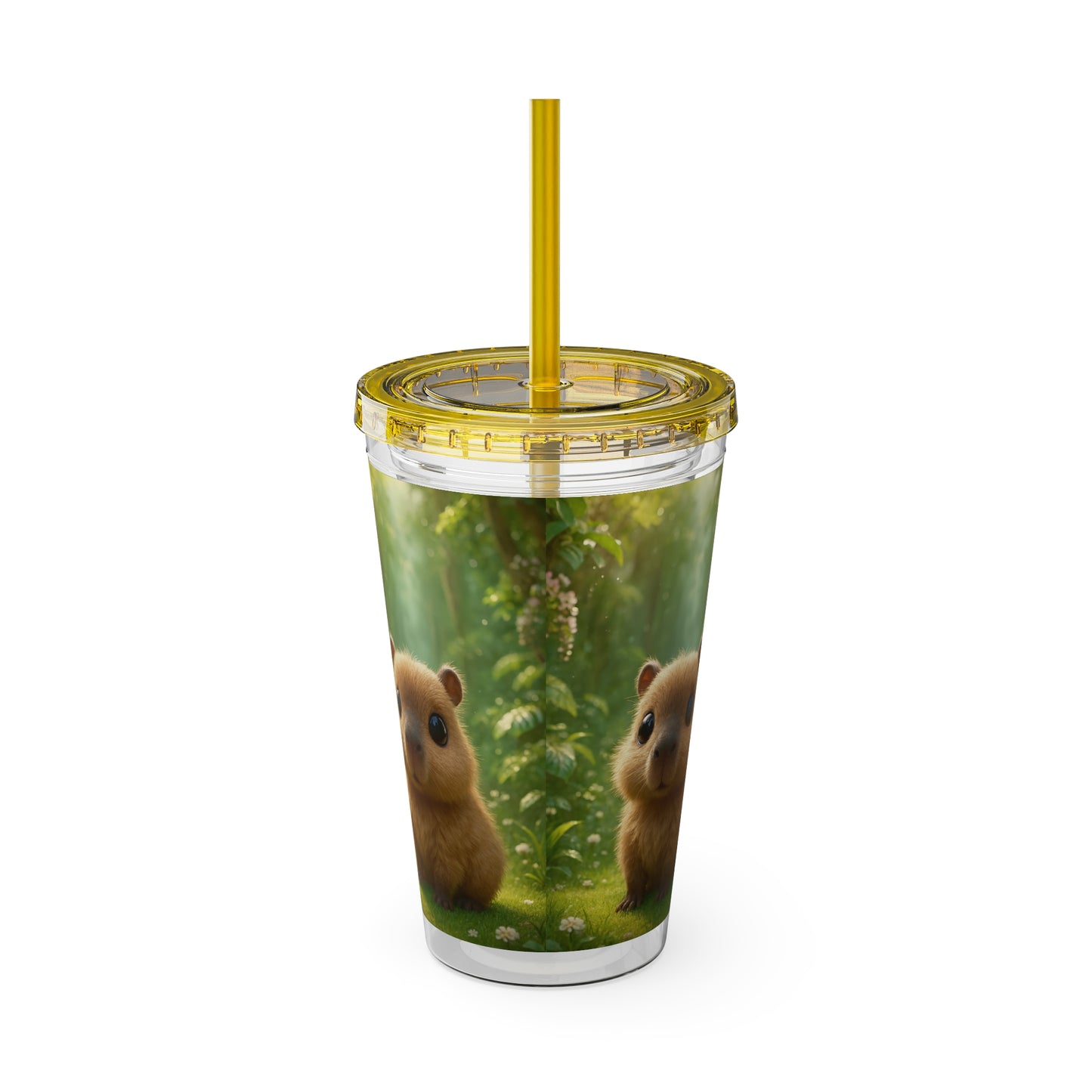 Tropical Tumbler with Straw | 16oz Colorful Travel Cup / Baby Cabybara