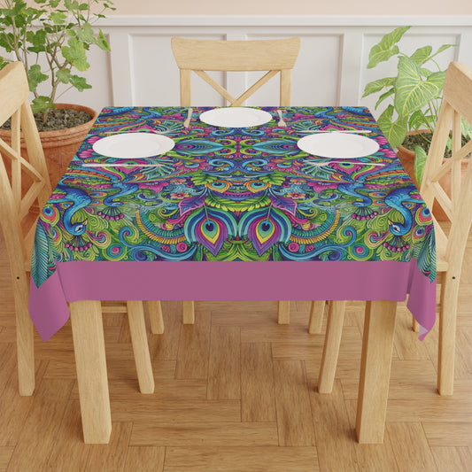 Peacock Prism/Lt. Pink ~ Square Tablecloth, 55" x 55"