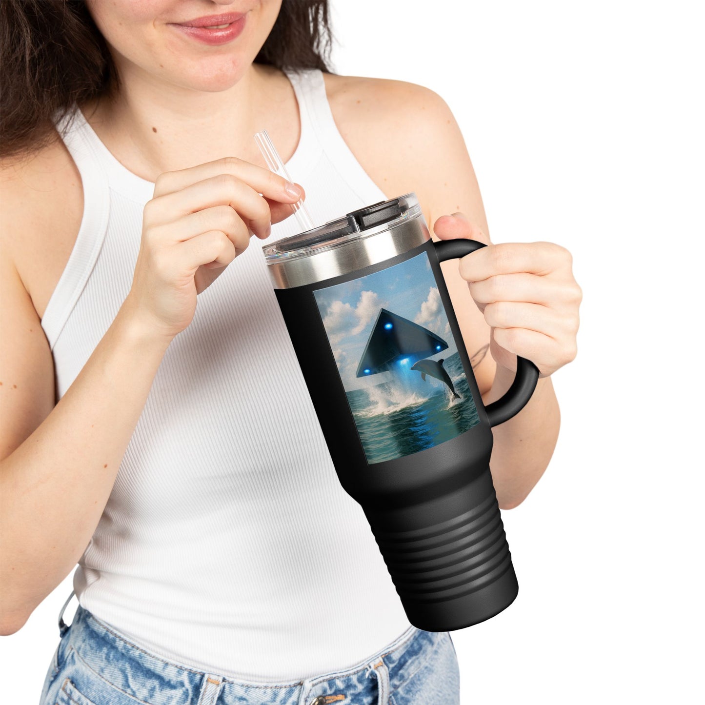 Insulated Travel Mug, 40oz / UFO and Dolphin