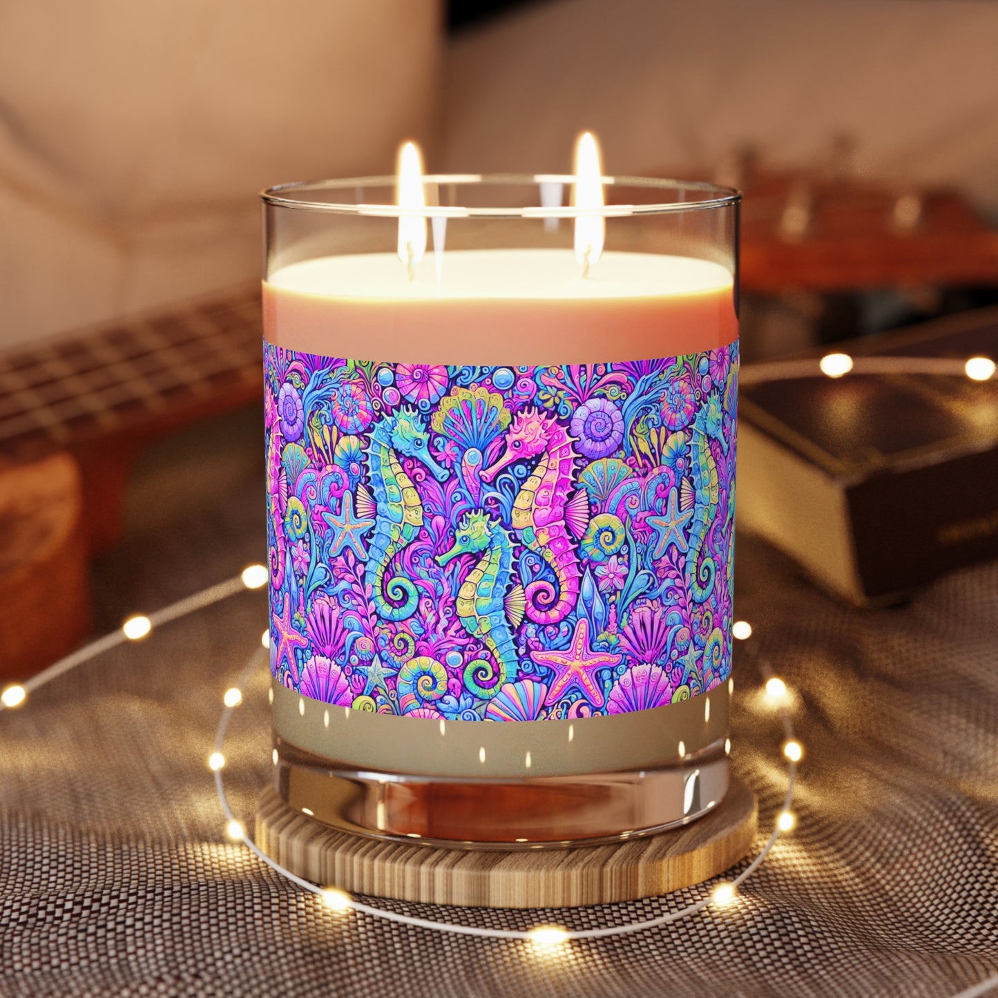 Seahorse Trio/Fantasy Pop Scented Candle - 11oz Full Glass, Tropical Decor