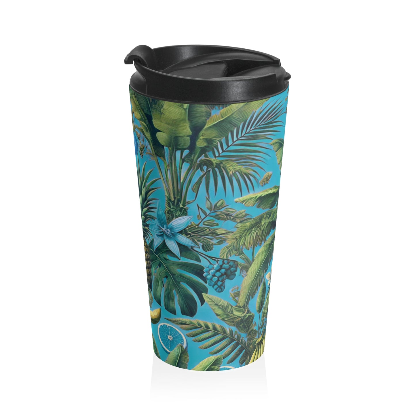 15 oz. Stainless Steel Travel Mug / Tropical Fruit, Aqua Blue