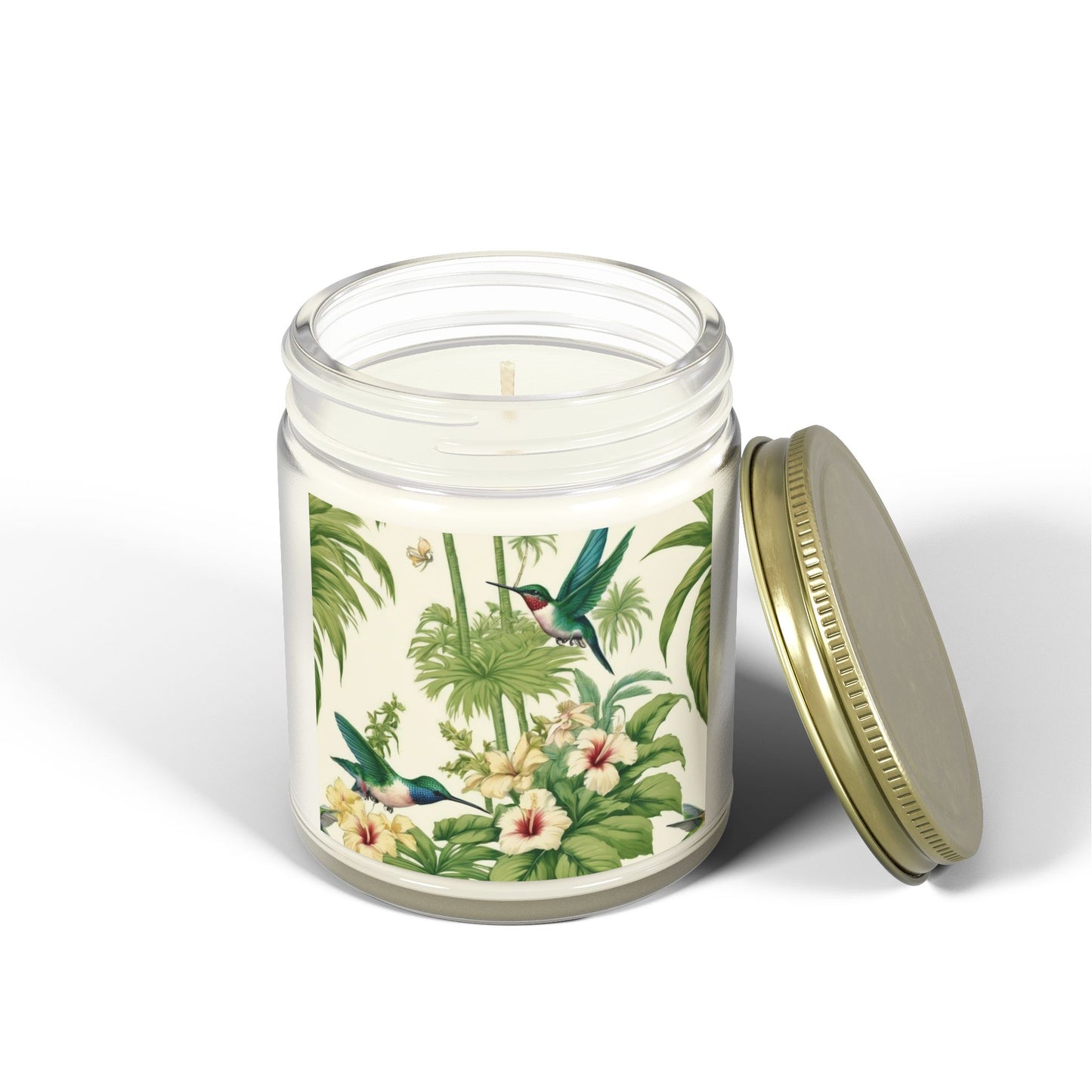 Scented Candles, Coconut Apricot Wax (4oz, 9oz) - Hummingbirds & Flowers, Buttercream