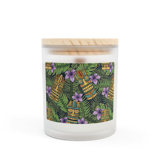 Frosted Glass Candle, 11oz, Tiki Purple Greenery