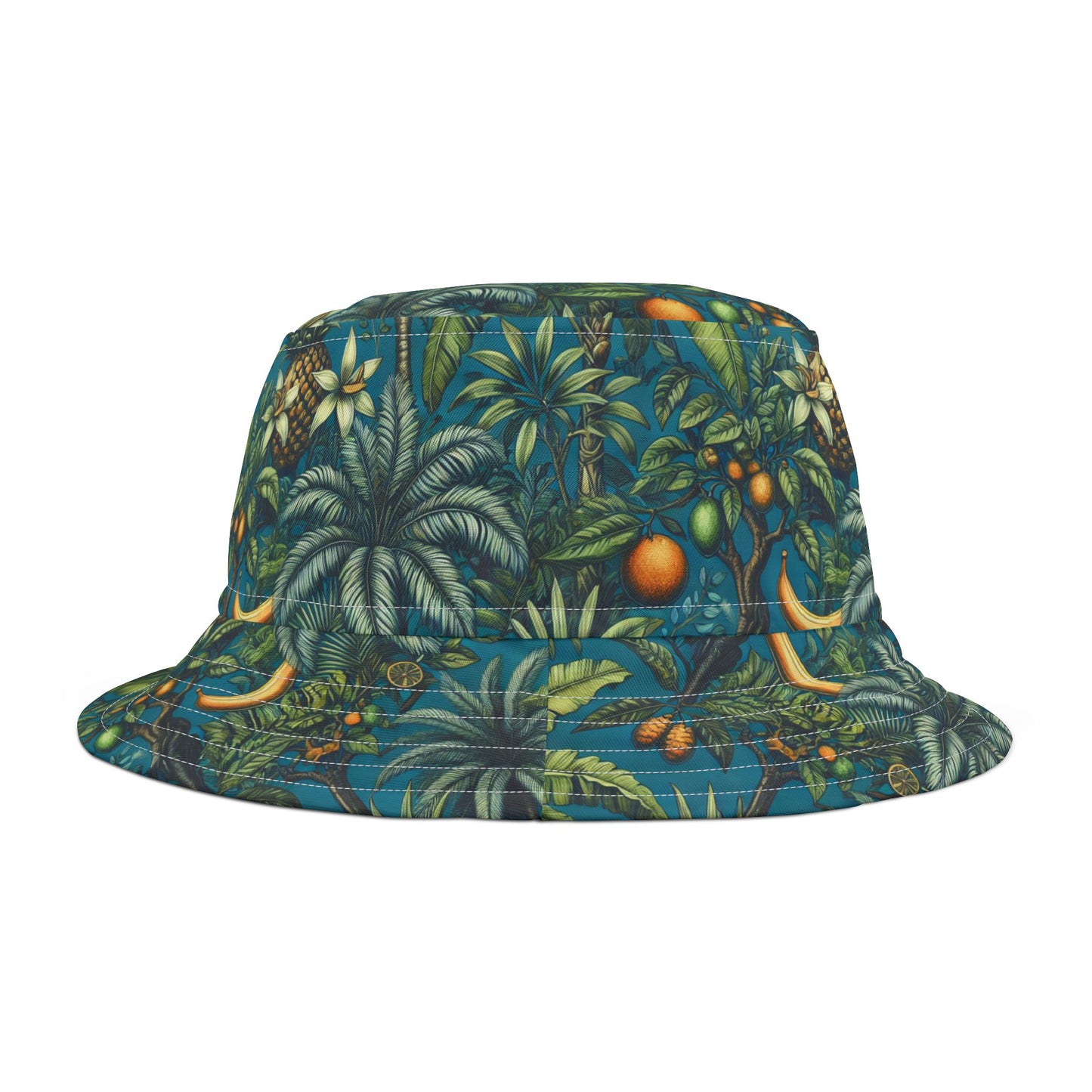 Tropical Polyester Bucket Hat, 2 Sizes - Tropical Fruit Blue