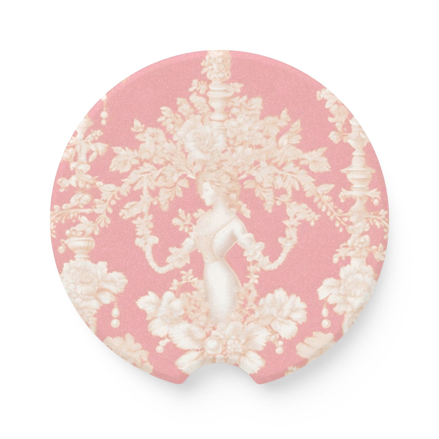 Soapstone Car Coaster - Pearl Lady Toile, hibiscus pink