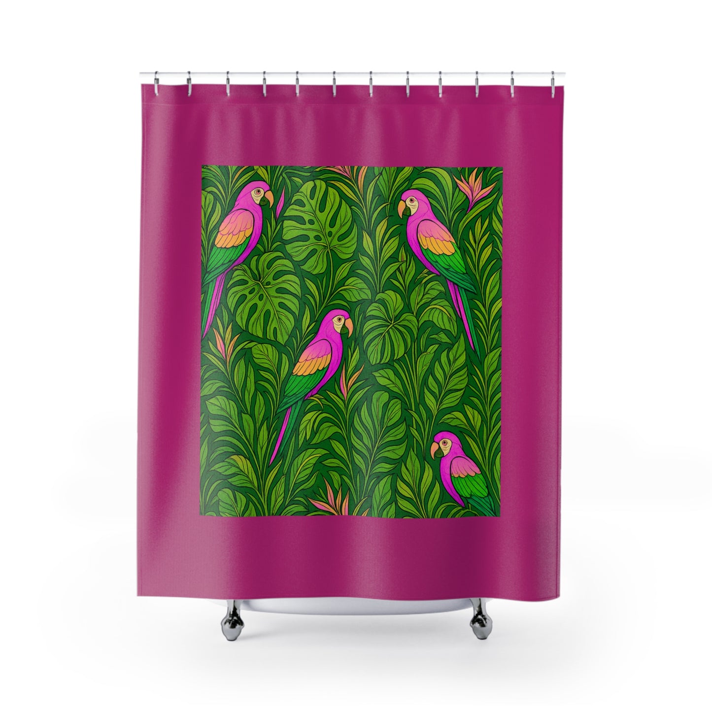 Tropical Shower Curtain - Ocean Bathroom Decor / Parrot Family/Pink, Pink