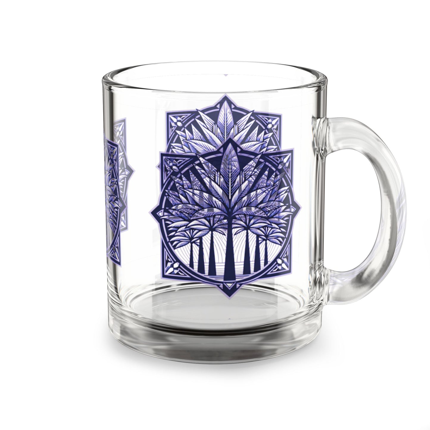 Tropical Glass Mug - 10oz Coffee Cup / Deco Palm, Purple