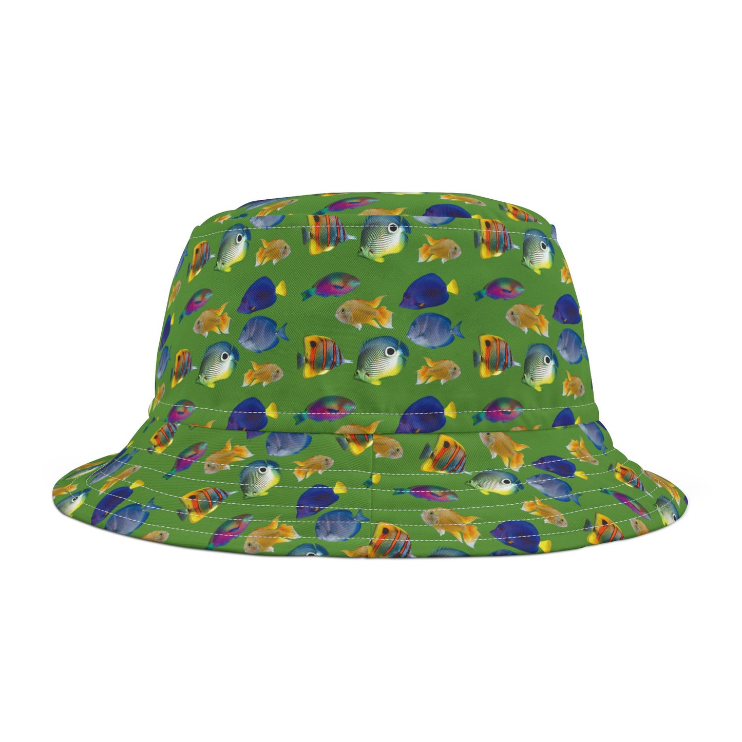 Tropical Polyester Bucket Hat, 2 Sizes - School of Fish / Light Green