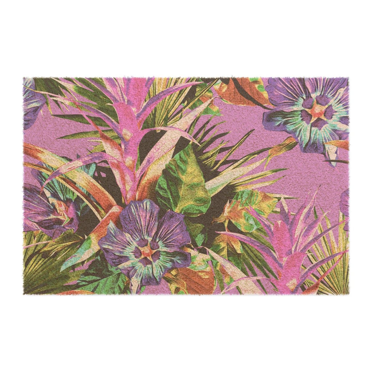 Botanical Floral Doormat / Vibrant Coconut Fiber Entrance Mat / Plant-Palooza, purple