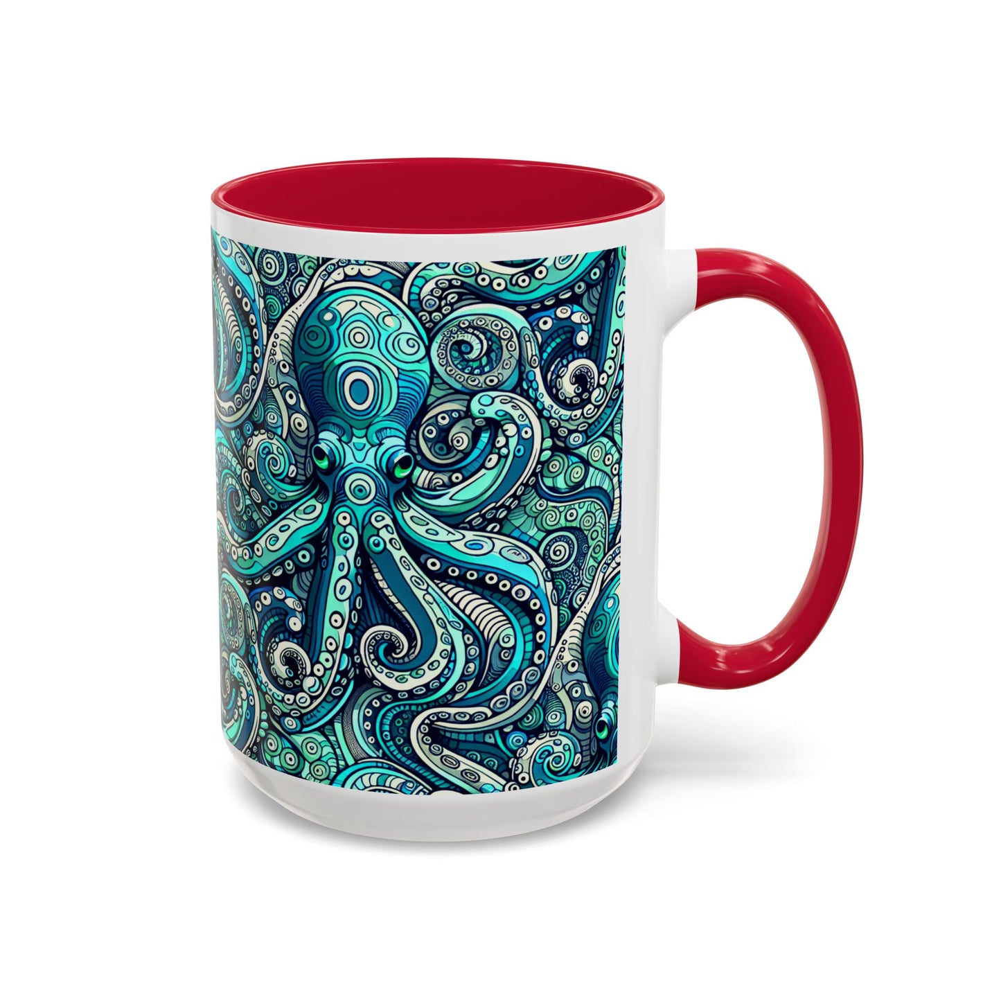Accent Color Coffee Mug, Many Colors - 11oz & 15oz / Aqua Octopus