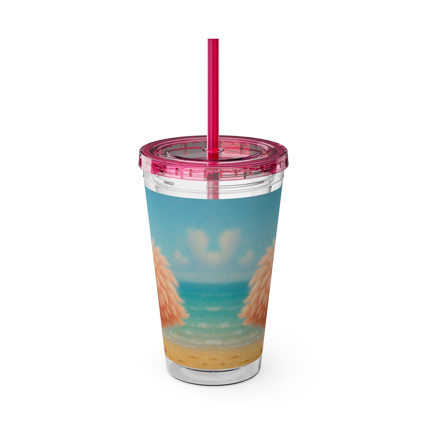 Tropical Tumbler with Straw | 16oz Colorful Travel Cup / Baby Flamingo