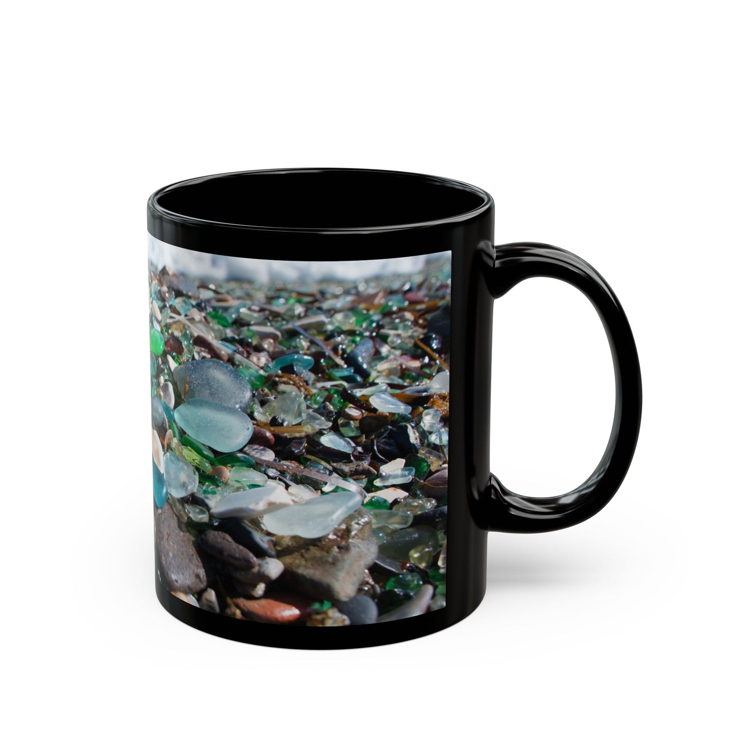 Beach Glass Along Shoreline Black Coffee Mug