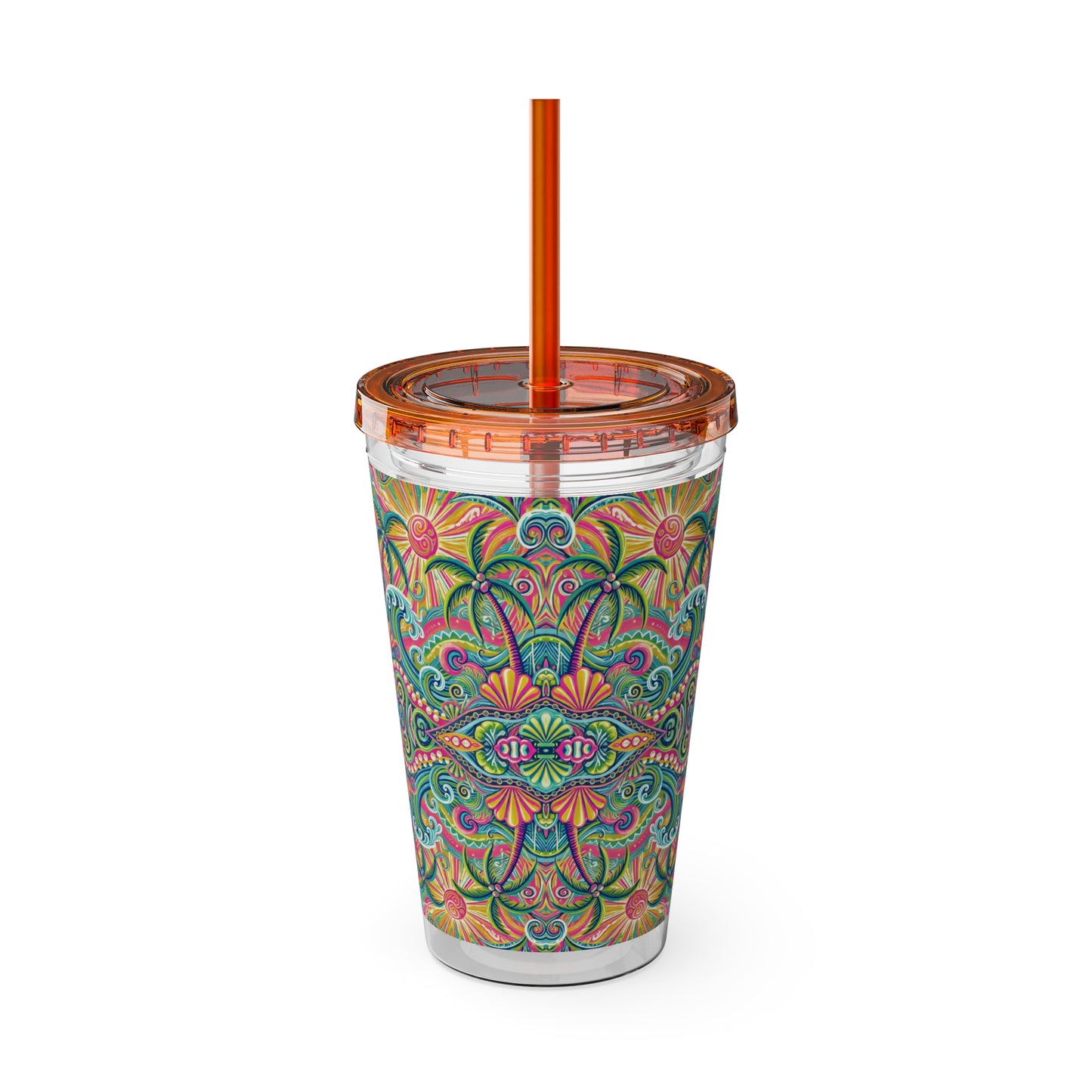 Tropical Tumbler with Straw | 16oz Colorful Travel Cup / Kaleido Bay