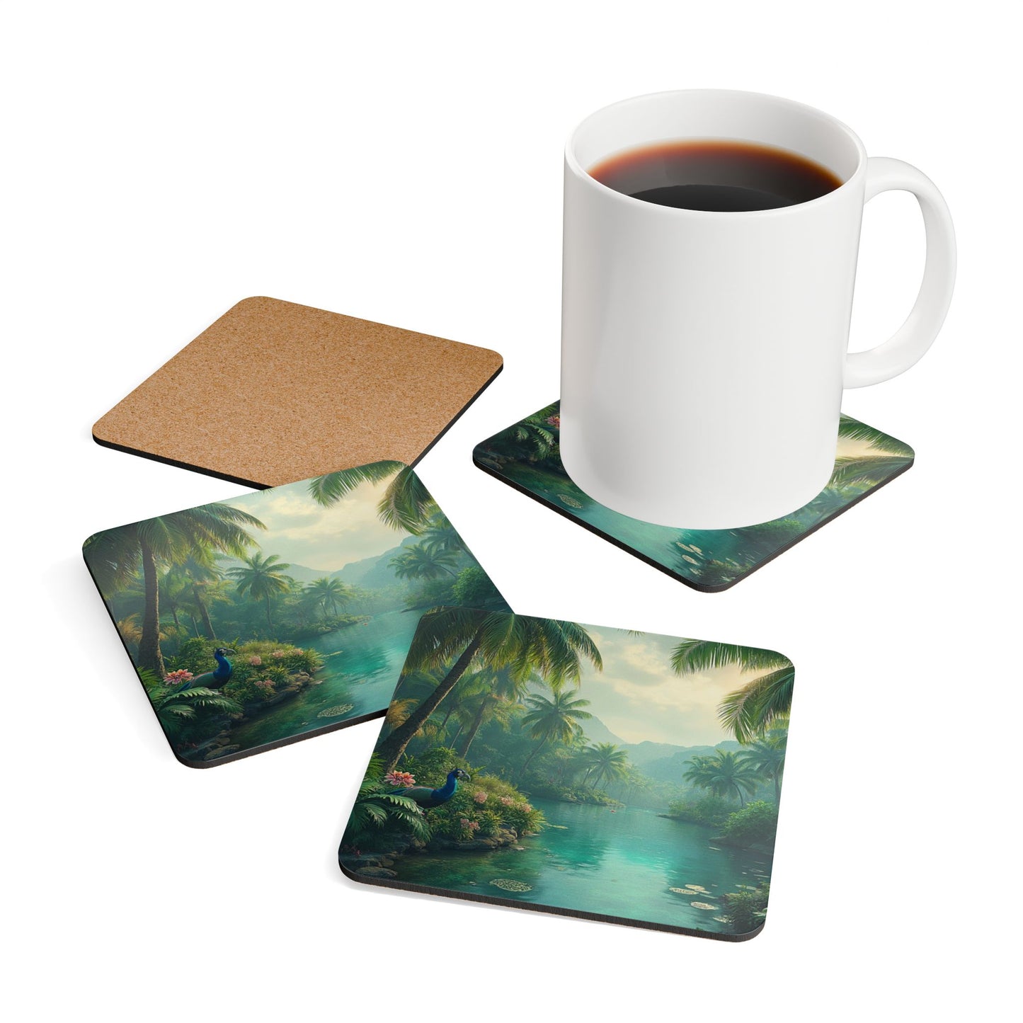 Four-piece Coaster Set - Resting Peacock