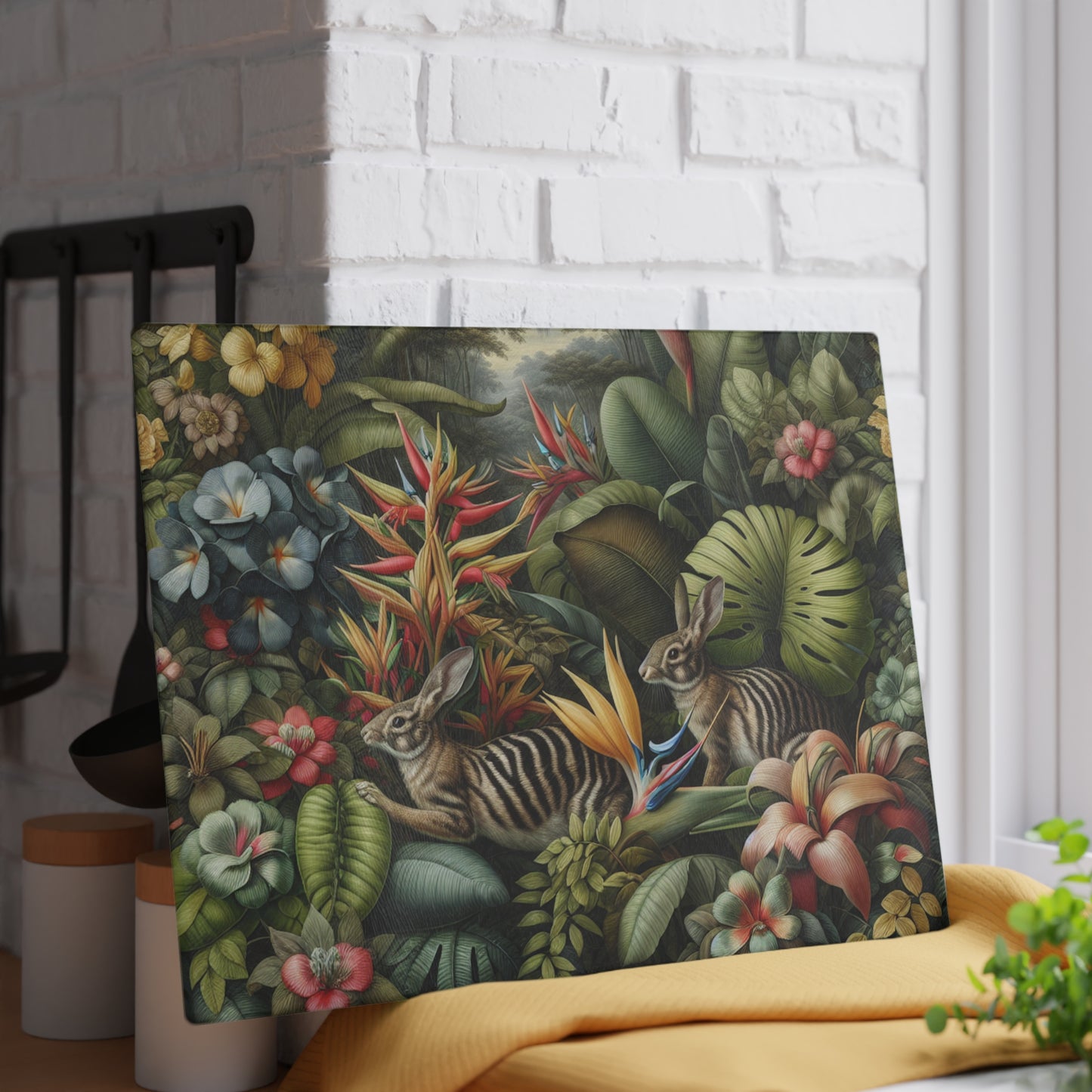 Glass Cutting Board, 2 sizes - Rainforest Rabbit Outing