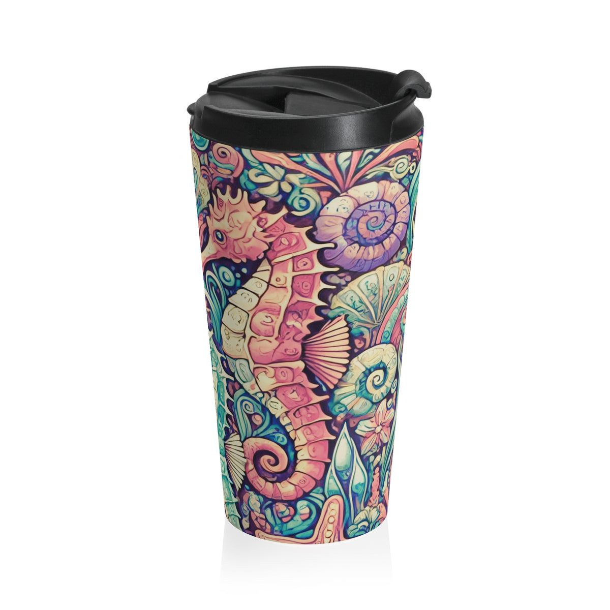 15 oz. Stainless Steel Travel Mug / Seahorse Trio, Retro