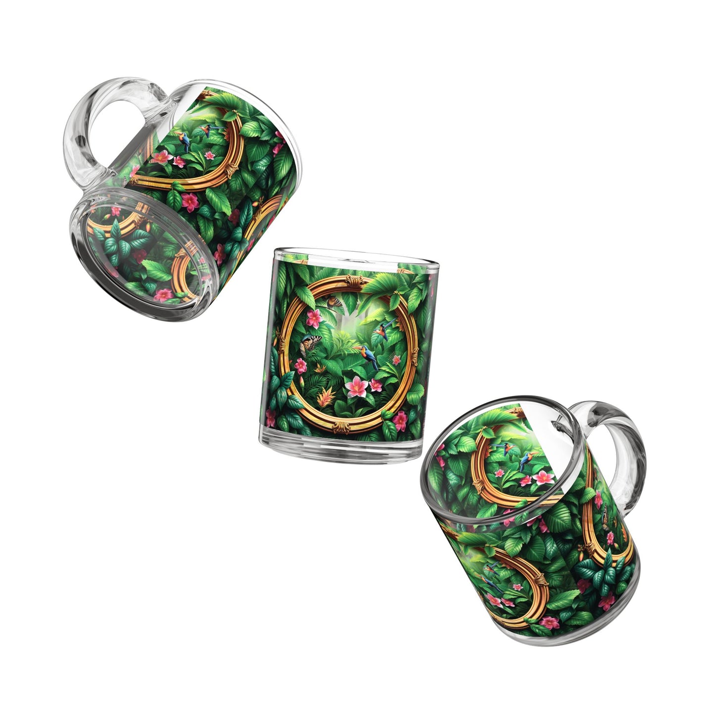 Tropical Glass Mug - 10oz Coffee Cup / Framed Rainforest