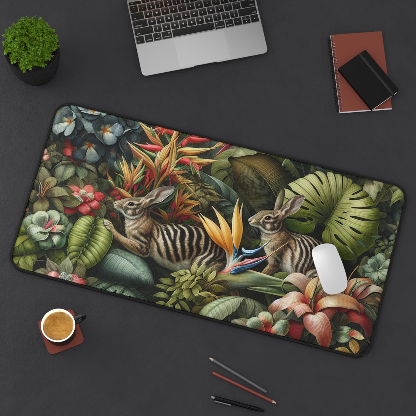 Tropical Mouse Pad/Desk Mat, 3 Sizes - Perfect for Home Office / Rainforest Rabbit Outing