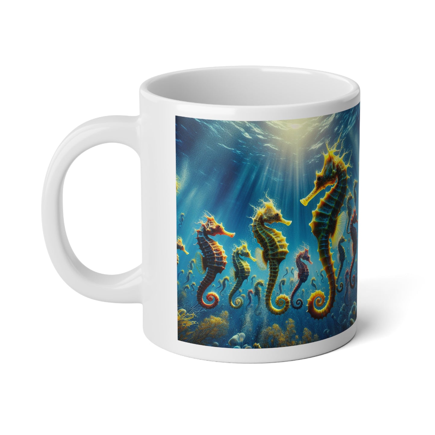 Seahorse Party, Jumbo Mug, 20oz | Tropical Coffee Cup, Gift for Ocean Lovers