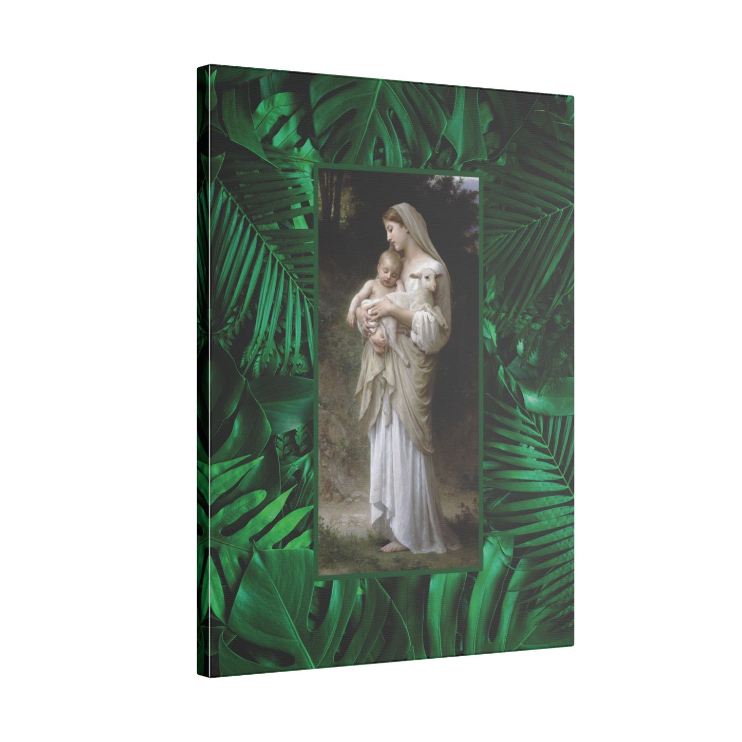 "Tropical Rainforest Innocence" Religious Canvas Artwork - Stretched Canvas Print / Virgin Mary & Jesus