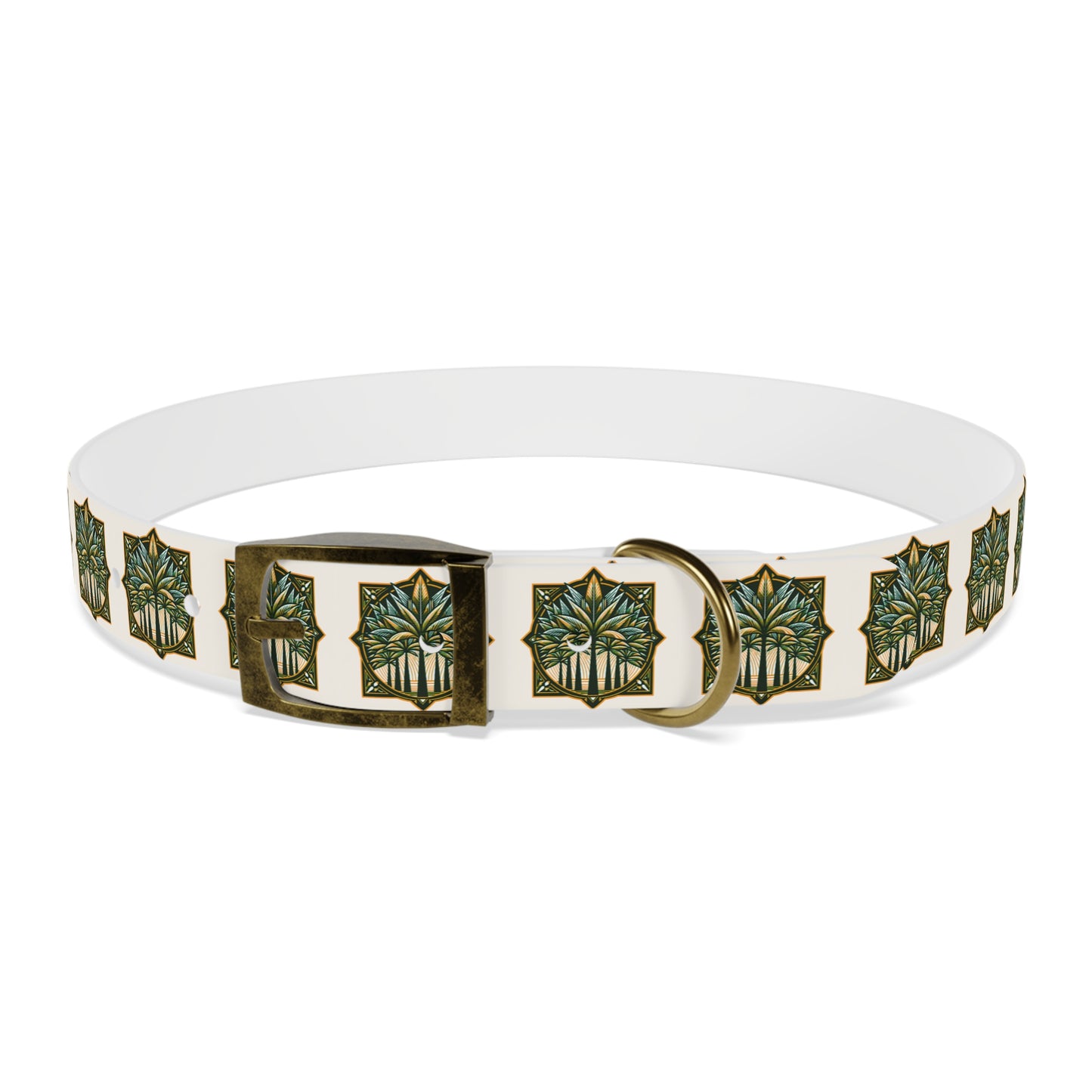 Dog Collar - Deco Palm Trees, Green/Brown