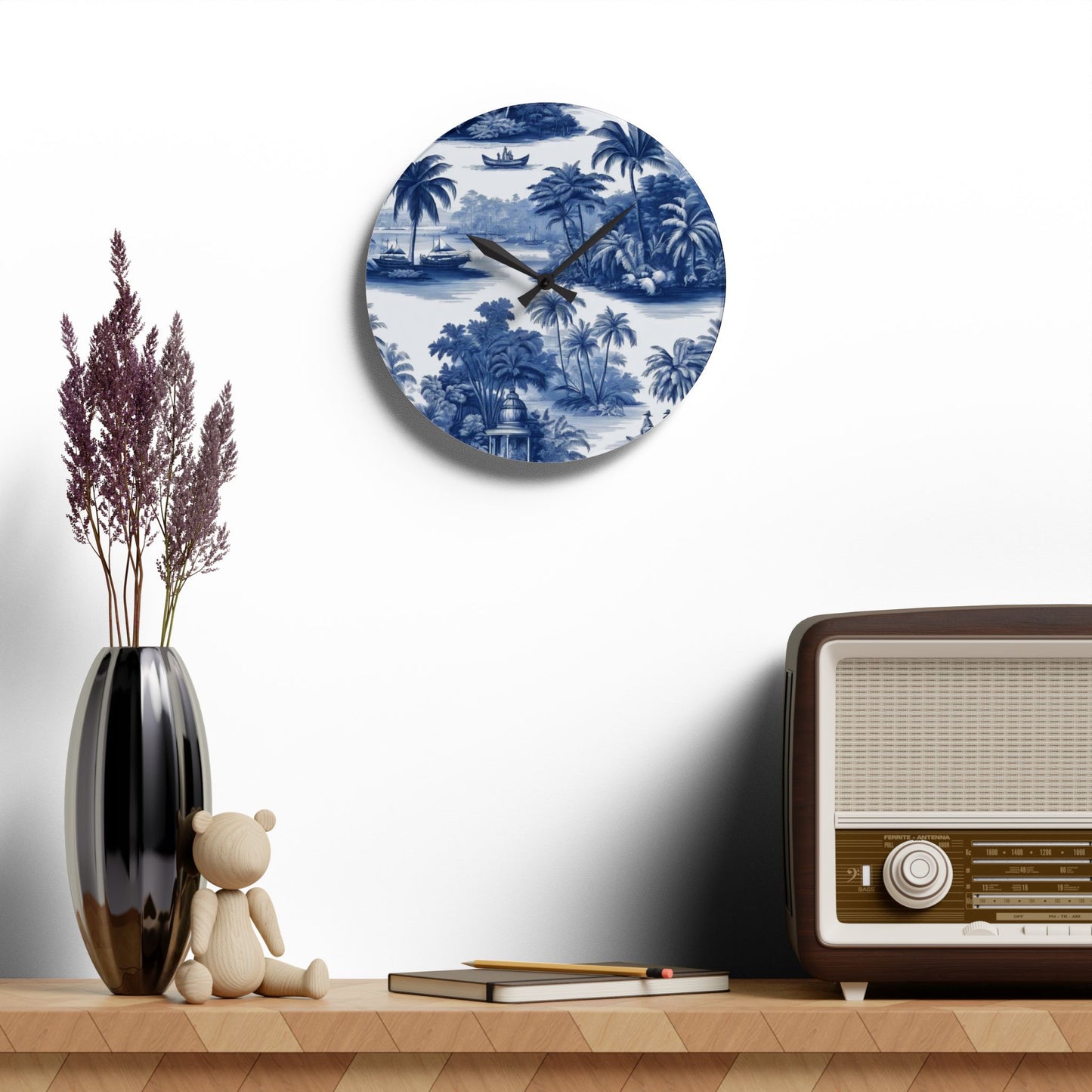 Acrylic Wall Clock, Tropical Toile Blue, 4 Variants