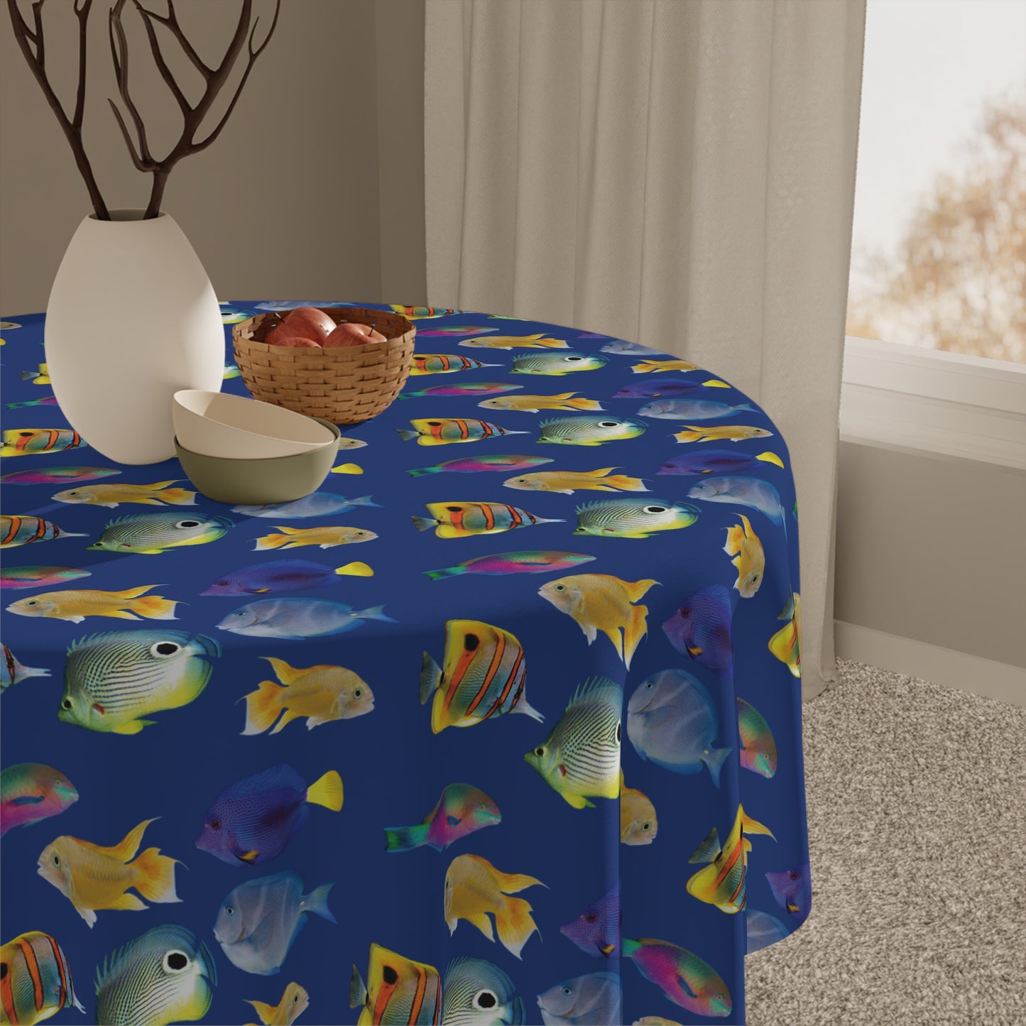 School of Fish/Navy Tablecloth, 55" x 55"