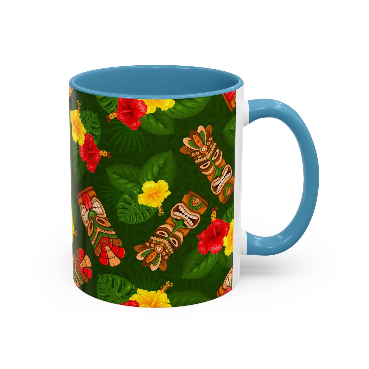 Accent Coffee Mug (11, 15oz), 8 Colors - Tiki Hibiscus Garden