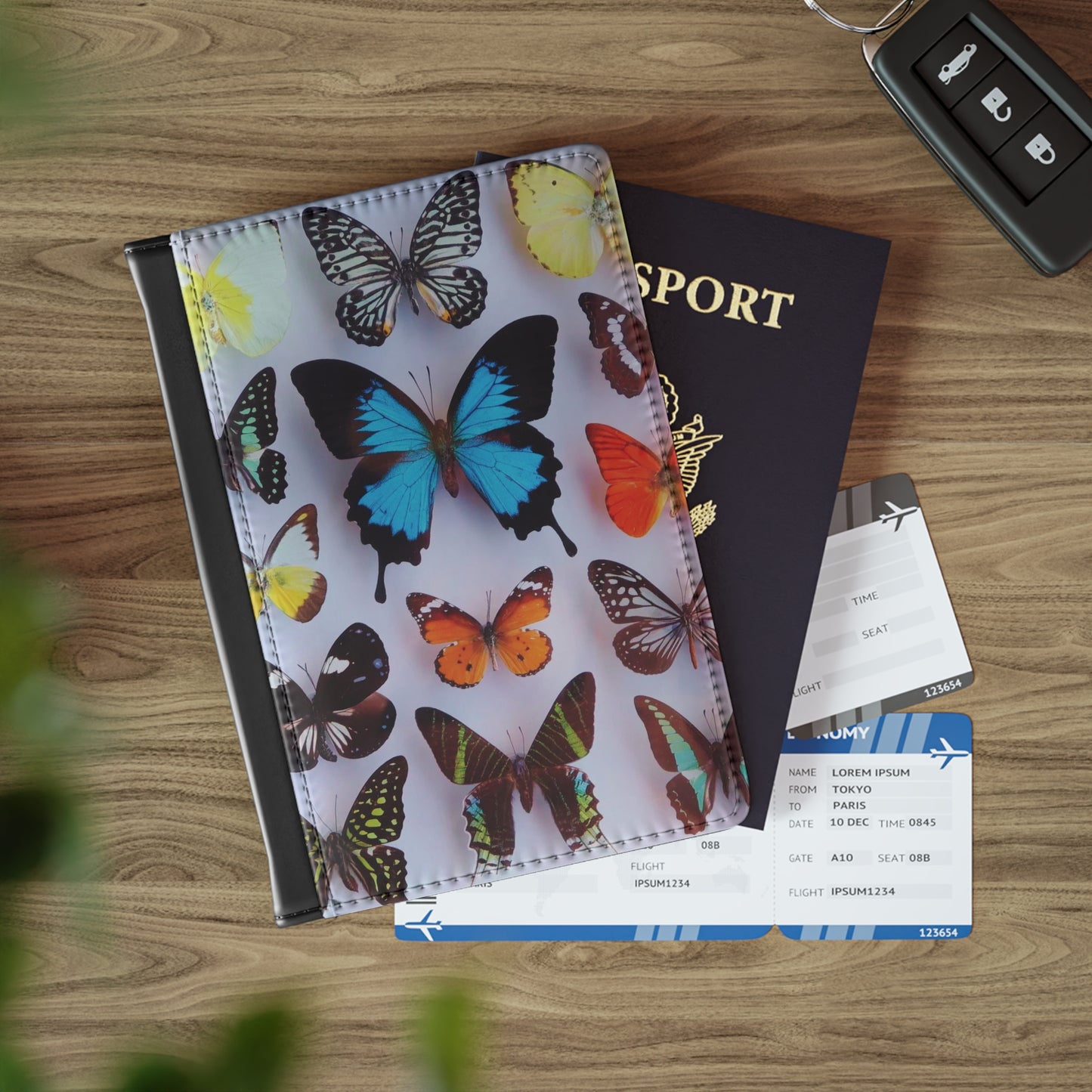 Tropical Passport Cover, Faux Leather - RFID blocking for travel security / Butterfly Collection