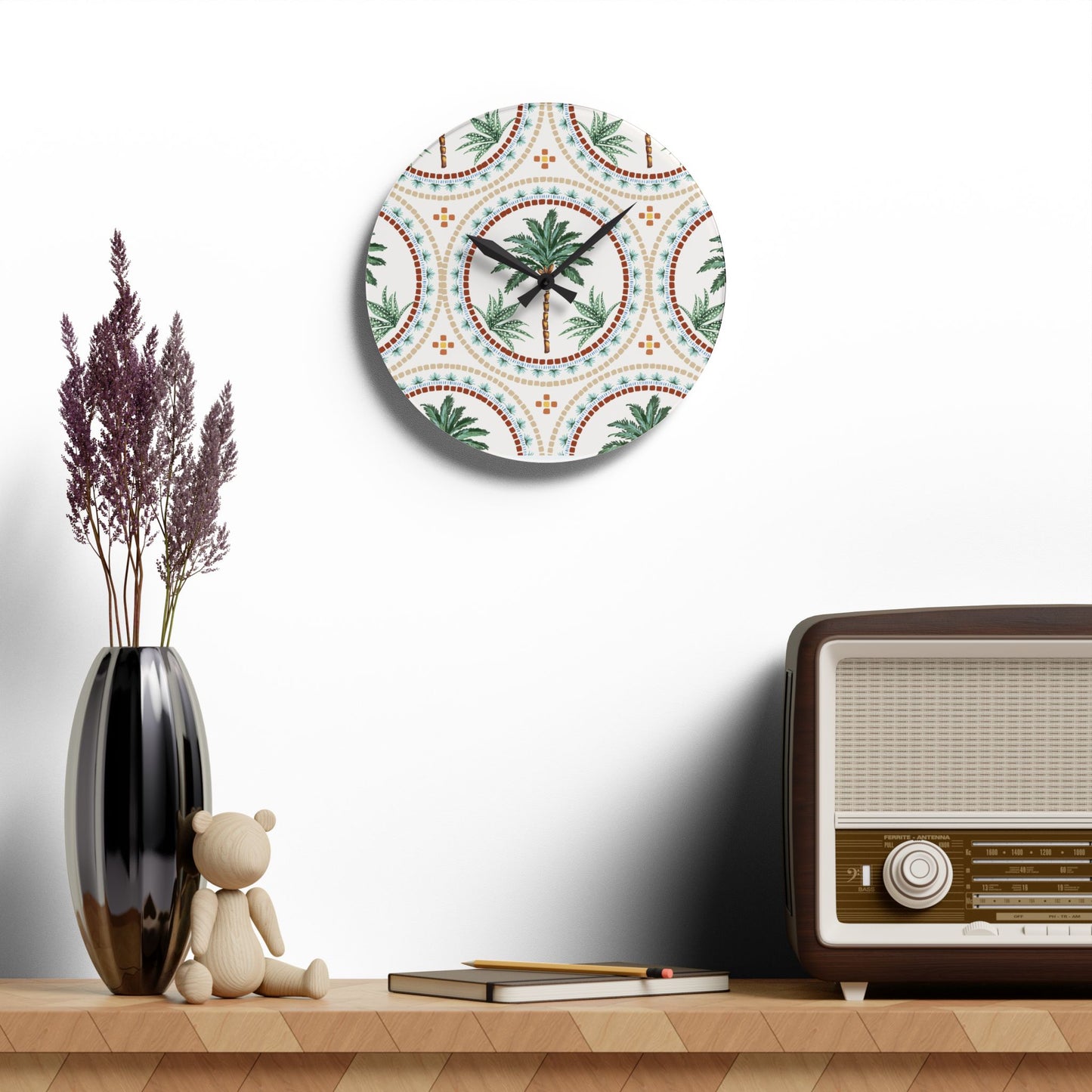 Acrylic Wall Clock, Mosaic Palm Tree