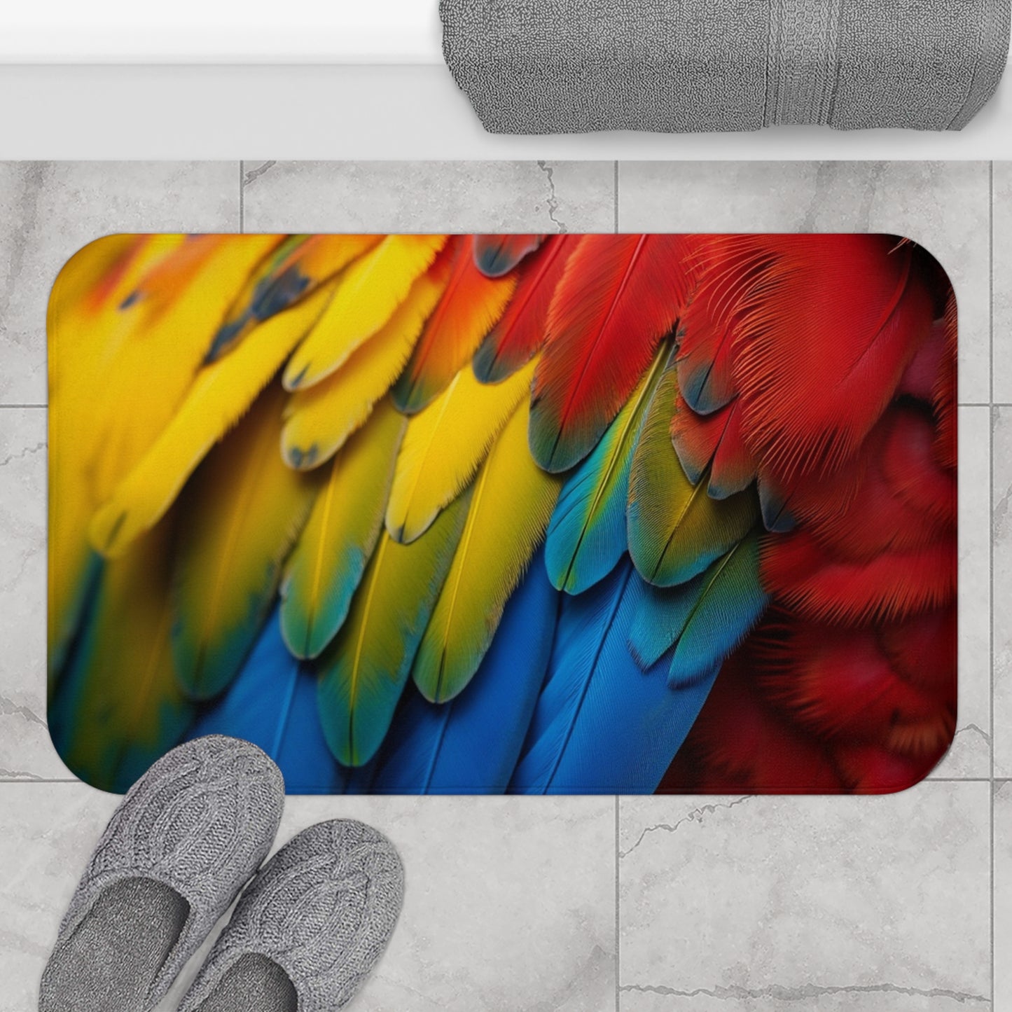 Macaw Feathers Bath Mat, 2 Sizes - Tropical Vibes for Home Decor