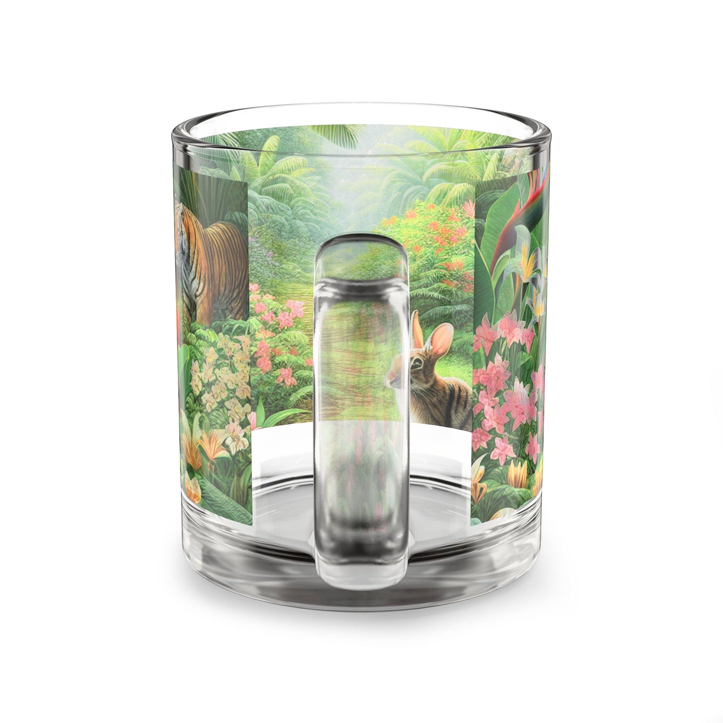 Tropical Glass Mug - 10oz Coffee Cup / Hidden Rabbits