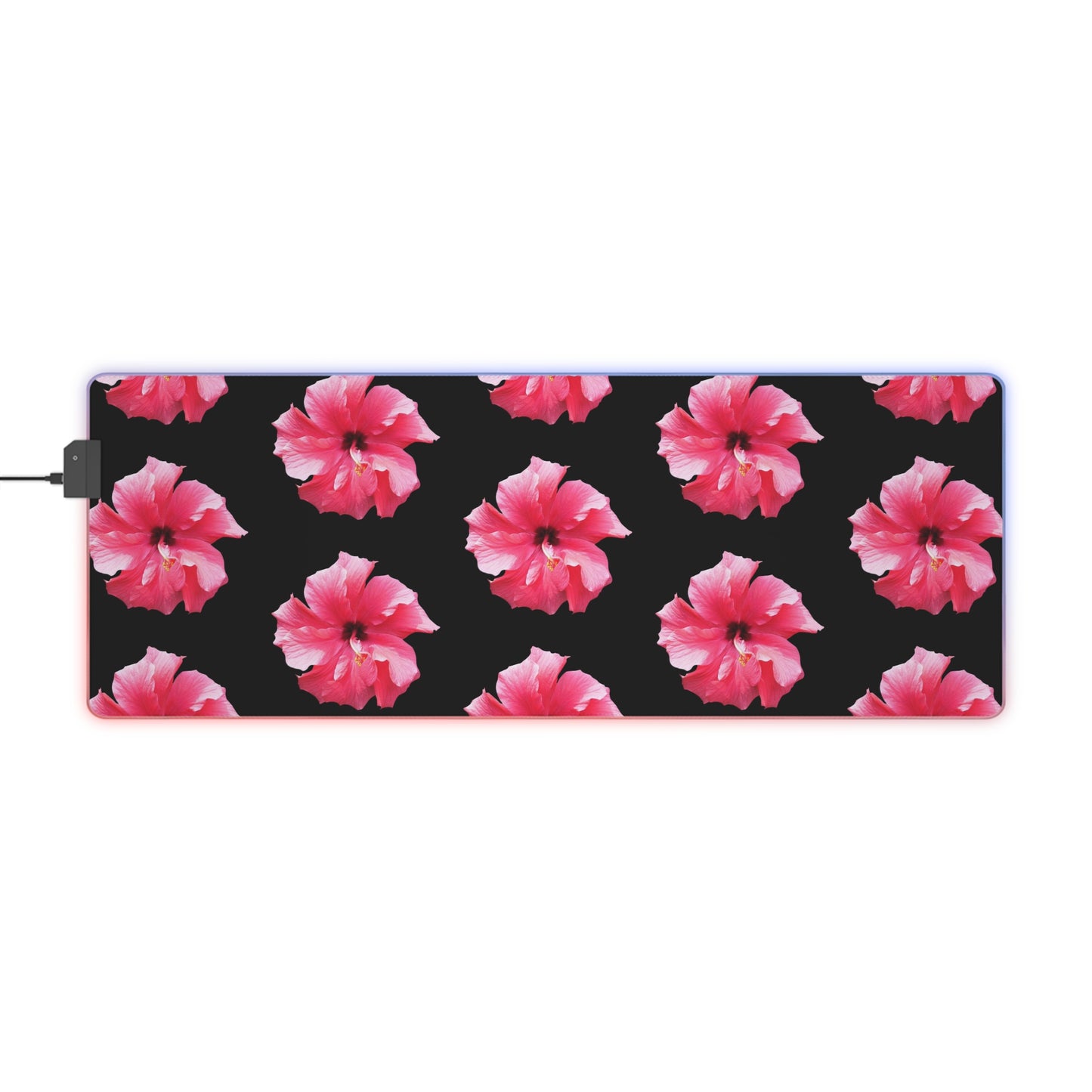 LED Gaming Mouse Pad With Vibrant RGB Lighting, 4 Sizes / Photo Hibiscus/Pink